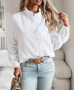 Blusas Elegantes de Primavera, Verano y Otoño para Mujer, Manga Corta, Cuello Camisero, Casual, Bordado, Decoración con Botones en la Parte Delantera - Product Image 4