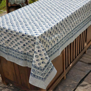 Sanvi K Handicrafts Blue Carnation Real Hand Block Impreso 100% Cotton Table Linen Table Cover - Product Image 3