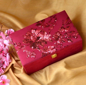 Elegant Maroon Floral <b>Sequin</b> Jewelry Box - Handmade Storage Organizer by whimsy <b>art</b> craft - Product Image 1