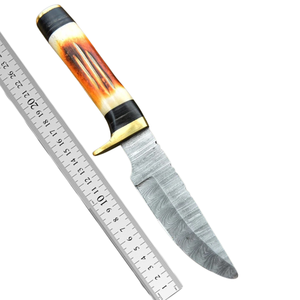Cuchillo de caza hecho a mano de acero de Damasco con punta de gota, mango de hueso y micarta, funda de cuero, cuchillos plegables de supervivencia al por mayor - Product Image 5