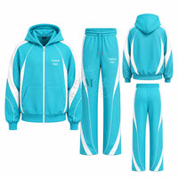 Ensemble de survêtement personnalisé avec logo, coloris turquoise et blanc, 100 % coton, sweat à capuche entièrement zippé 450 g/m² et pantalon