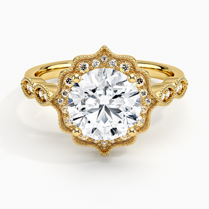Cadenza Halo Moissanite Three Stone Engagement Ring with Brilliant Cut 925 Silver 14K Gold Plated Prong Setting GRA Certified - Product Image 1