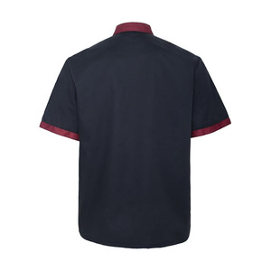 Chaqueta de Chef Profesional de Manga Corta, Lona Azul Oscuro con Ribete Rojo, Cierre de Botones, Uniforme de Cocina Unisex para Restaurante y Bar - Product Image 2