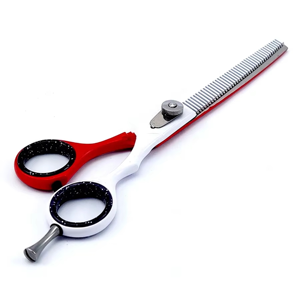 Professional Titanium Coated Red White <b>Barber</b> Thinning Scissors <b>Set</b> Stainless Steel Hairdressing Shears - Product Image 1