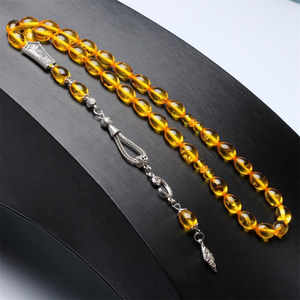 Tasbih couleur ambre en résine dorée avec insecte véritable, Misbaha, chapelet islamique, 33 perles de prière musulmanes, accessoires turcs Trabizon - Product Image 5