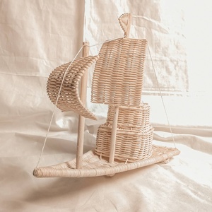 Juguetes ecológicos para niños, barco de ratán natural, modelo de barco en miniatura, piezas decorativas para la habitación infantil. - Product Image 2