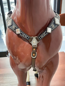 Ensemble de harnais western en nylon argenté pour cheval, avec têtière, collier de poitrée et rênes, double épaisseur, équipement équestre durable et réglable - Product Image 3