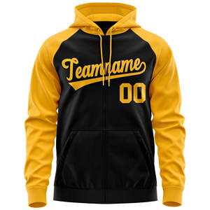 Sweat-shirt à capuche entièrement zippé personnalisé pour homme, en molleton de coton, manches raglan, avec nom et numéro d'équipe, veste pull OEM - Product Image 2
