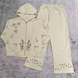 2026 Hot Selling Vintage Acid Wash Hoodie and Flared Pants Zipper Tracksuit Set for <b>Men</b> - Product Image 3