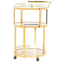 Chariot de service de luxe en fer doré de style arabe pour salle à manger et cuisine, avec plateau, pour café et thé, à roulettes, miroir, pour hôtel