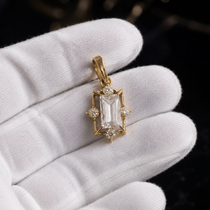 14K Gold Plated Baguette Cut Moissanite Pendant Necklace Vintage Star <b>Frame</b> Link Chain Geometric Design for Women's Engagement - Product Image 2