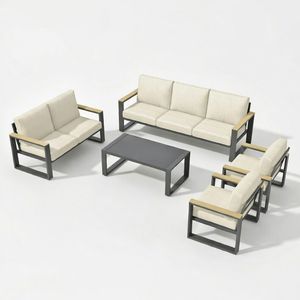 Set di Mobili da Giardino in Alluminio Ultra Resistente a 5 Pezzi, Divano Conversazione a 7 Posti con Cuscini Beige Extra Spessi da 10 Pollici - Product Image 4