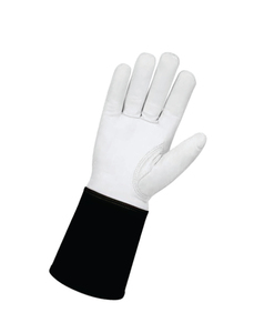Holy Signs International HSI-0018 White Leather Welding <b>Gloves</b> with Black Cuff Straight Thumb Cotton Lined for TIG Use - Product Image 4