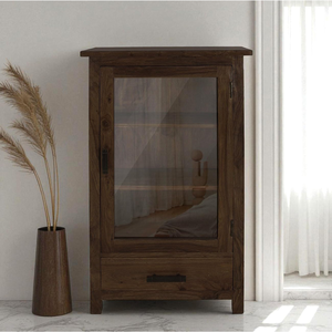 Mini armoire en teck artisanal pour chambre à coucher, salon et rangement de livres avec 4 étagères, ensemble de meubles de bureau à domicile - Product Image 1