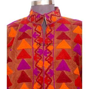 Veste matelassée en cotisse brodée de fleurs avec boutons, doublure rayée en coton, faite à la main, style hiver-automne, séchage rapide, pour soirée - Product Image 3