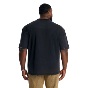 Men's Black Solid Color Short Sleeve O-Neck gemstones T-Shirt Regular Fit 100% Cotton Jersey Knitted Plain Dyed Blank Design - Product Image 6