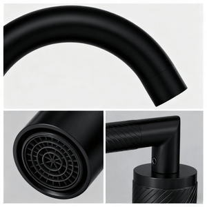 Robinet de lavabo moderne noir mat à 2 poignées, bec pivotant à 360 degrés, robinet de lavabo à 3 trous à montage large - Product Image 5