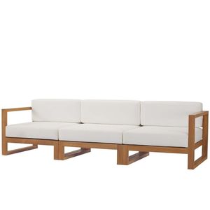 Sofá de Exterior Moderno Zaro de Teca Sólida, Conjunto de Jardín de Tres Plazas, Cojines Impermeables, Muebles para Patio - Product Image 1