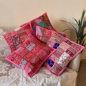 Taies d'oreiller carrées en patchwork faites à la main, 100% coton, style bohème vintage, personnalisables, fermeture enveloppe pour la décoration de la maison et des hôtels - Product Image 3