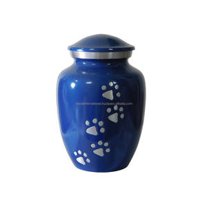 Urnas de cremación de aluminio de alta calidad para mascotas con Peltre estampado de pata y urnas funerarias de Metal con acabado de Color azul para cenizas humanas - Product Image 5