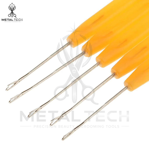 Yellow Handle Steel Hair Extension Loop <b>Threader</b> Latch Hook Micro Link Bead Pulling <b>Needle</b> Set Bulk Salon Hardware Kit - Product Image 6