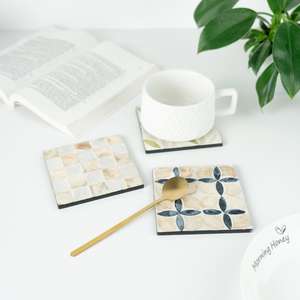 Posavasos Redondos Clásicos de Lujo con Mosaico de Madreperla, Acabado de Concha Natural Pulida, Resistentes al Calor, para Tazas de Café y Té - Product Image 6