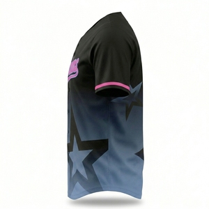 Camiseta de Béisbol Sublimada Personalizada con Nombre y Número, Estrellas Rosas y Azules, Uniforme Unisex para Adultos de Manga Corta, Transpirable, de Poliéster - Product Image 5