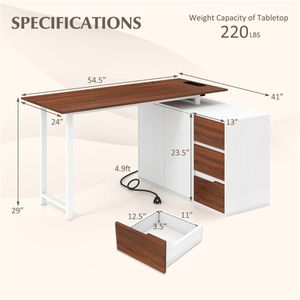 Bureau en L réversible blanc pour la maison et le bureau, avec tiroirs et classeur, station de charge intégrée pour le gaming - Product Image 5