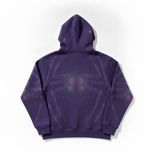 Sweat à capuche tendance unisexe en molleton avec imprimé toile d'araignée en mousse bleu, rose et noir – Vente en gros streetwear - Product Image 2