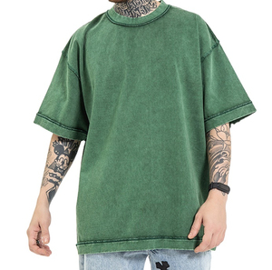 เสื้อยืดโอเวอร์ไซส์ทรงหลวมสไตล์วินเทจสำหรับผู้ชาย ผ้าฝ้าย 100% เสื้อยืดสตรีทแวร์ลำลองทรงหลวม ล้างสีแบบแอซิดวอช สีซีดแบบซันเฟด - Product Image 2
