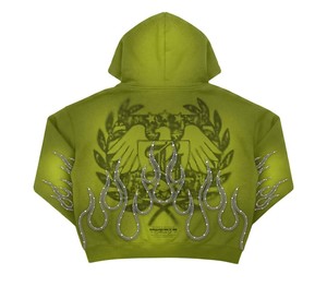 Sudadera con capucha personalizada con logo para hombre, estampado digital, con pedrería, corta, de forro polar grueso, talla grande, unisex, con lavado ácido. - Product Image 2