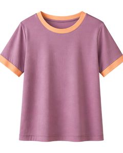 Purple Women Lounge Set Peach Contrast <b>Trim</b> Short Sleeve T Shirt And Shorts Two Piece Outfit Soft Breathable Cotton Blend Set - Product Image 1