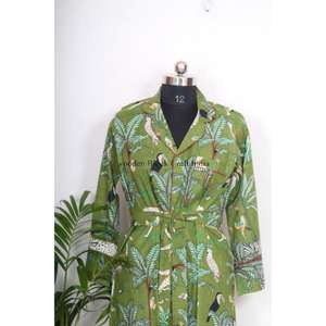 Robe longue décontractée en coton style kimono à imprimé floral pour femme, avec manches évasées et ceinture, effet soyeux fluide, vente en gros - Product Image 4