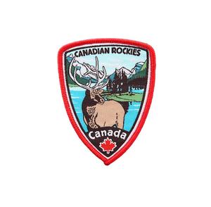 Écusson brodé à repasser en tissu, motif Élan des Rocheuses canadiennes et Feuille d'érable du Canada, forme irrégulière, cadeau - Product Image 1