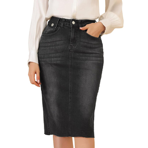 Custom Women's High-Waisted A-Line Distressed Denim Mini Skirt Zipper Button Pockets Ripped Slit Design Eco-Friendly Washed - Product Image 5