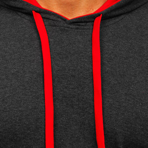 Sweat-shirt à capuche slim fit pour homme, couleur unie, en polyester tricoté, décontracté, automne, rouge, capuche doublée, cordon de serrage - Product Image 4
