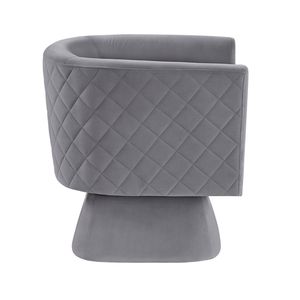 Sedia Girevole in Legno Massello con Tessuto in Velluto Grigio, Schienale con Motivo a Rombi, Sedia Comfort per Arredamento Soggiorno, 1 Pezzo - Product Image 4