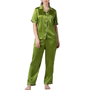 Ensemble de vêtements de détente en satin de qualité supérieure pour femmes, pyjama deux pièces, chemise et pantalon, vêtements décontractés pour la maison - Product Image 1