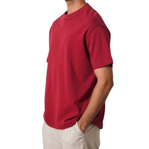 T-shirt rouge à manches courtes pour homme, col rond, coupe classique, couleur unie, jersey tricoté, 100% coton, design uni - Product Image 3