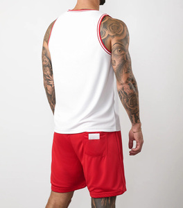 OEM Custom Men’s White Tank Top and Red Shorts <b>Set</b> 2 Piece Breathable Gym Sportswear Sleeveless Quick-Dry Workout Summer Outfit - Product Image 3
