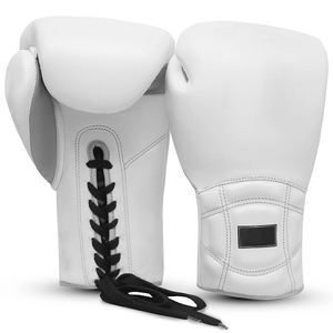 Gants de boxe en cuir blanc avec sangle de poignet réglable pour l'entraînement des adultes, le sparring, le sac de frappe, le MMA, le kickboxing, le Muay Thai - Product Image 1