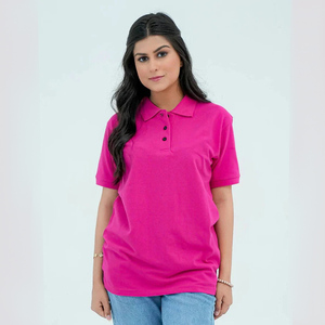 Women's <b>Pink</b> Cotton Pique <b>Polo</b> <b>Shirt</b> Short Sleeve Solid Color Casual Style Regular Fit Women <b>Shirt</b> - Product Image 1