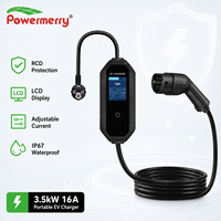 Chargeur EV portable 3,5 kW 16A Mode 2 230Vac IP67 avec protection contre les fuites RCD, écran LCD et courant réglable pour usage domestique