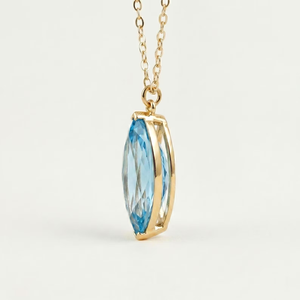 Collier pendentif en topaze bleue taille marquise 0,4 ct, monture closée en or massif 18 carats, bijoux minimalistes pour femme, à porter au quotidien - Product Image 2