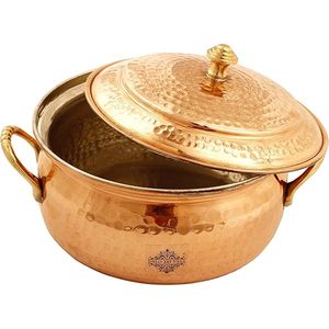 Pure <b>Copper</b> Hot Set Bowl With <b>Handle</b> And Lids Polish Finished For Home Metal Serving Hot Set Bowl For <b>Kitchen</b> Use Kitchenware - Product Image 1