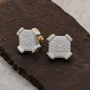 Boucles d'oreilles clous en argent sterling 925 avec moissanite et diamants, bijoux de luxe pour homme, personnalisées, style bling-bling - Product Image 1