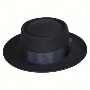 Sombreros Pork Pie en Oferta, Sombreros de Jazz Casuales Británicos de Moda para Hombre y Mujer con Pluma, Sombrero Fedora de Ala Corta - Product Image 4