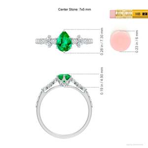 Bague de fiançailles en or massif 14 carats avec pierre latérale en émeraude en forme de poire et accents faits main, bijoux fins personnalisés pour mariage et fiançailles - Product Image 2
