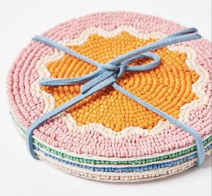 Posavasos Personalizados Hechos a Mano con Cuentas de Semillas para el Año Nuevo Chino, Día de la Tierra, Decoración del Hogar y Decoración de Mesa para Fiestas - Product Image 1