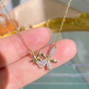 Collier de fleurs pour femmes en acier inoxydable 304 plaqué or d'une épaisseur de 0,03 µm avec incrustation de zircon sur chaîne en câble - Product Image 3